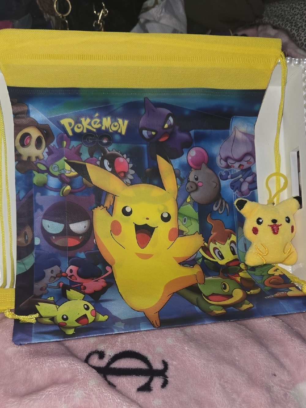 Pokémon Pikachu Drawstring Backpack - Yellow With Pokemon Charn